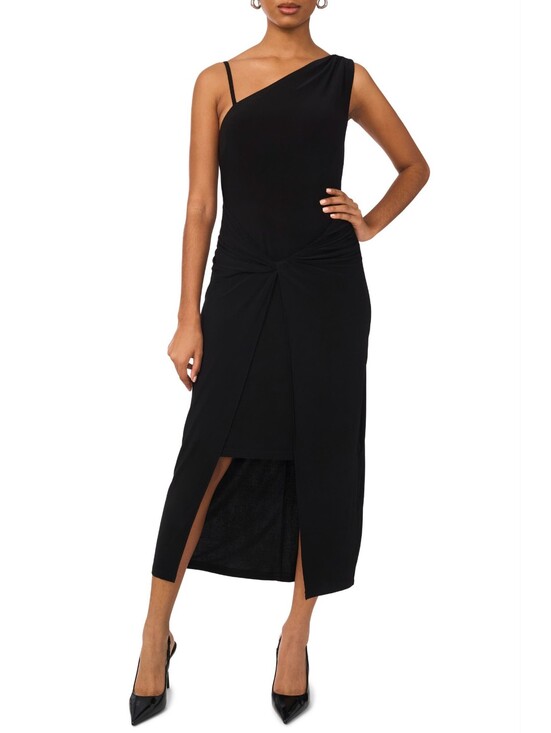 Halogen Dresses & Skirts - Halogen Twist Front One-Shoulder Black Midi Dress Size Large NWT